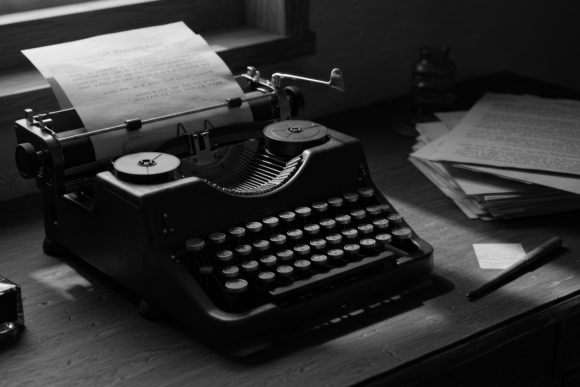 vintage typewriter on desk with papers